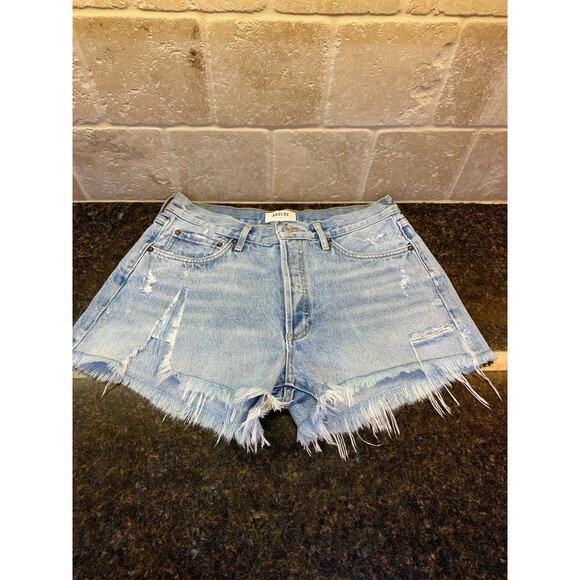 Agolde Pants - Agolde Parker Distressed Button Fly Raw Hem Swapmeet Wash Shorts Size 29 EUC